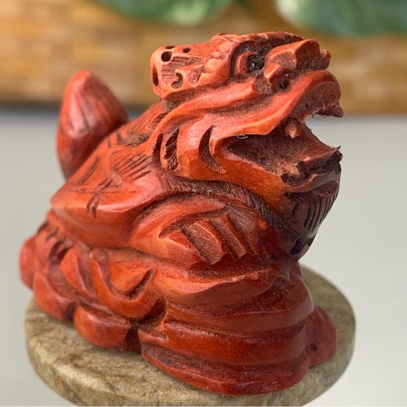 Japanese Netsuke Dragon Turtle Beast Boxwood Carving Hand Carved Red Wood Animal - Picture 3 of 14